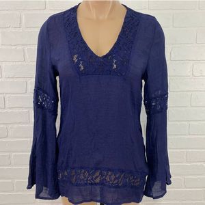 Living Doll navy blue bell sleeve top